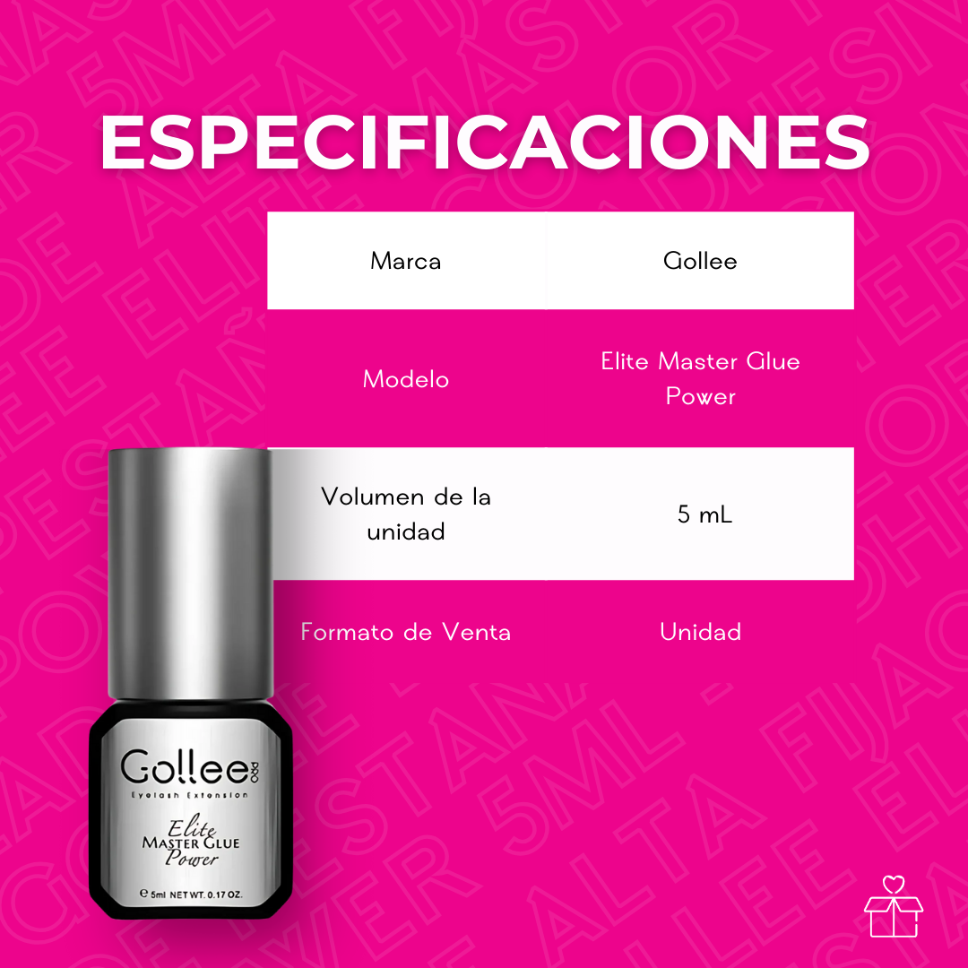 Gollee Elite Master Glue Power 5ml - Adhesivo De Pestañas Color Plateado