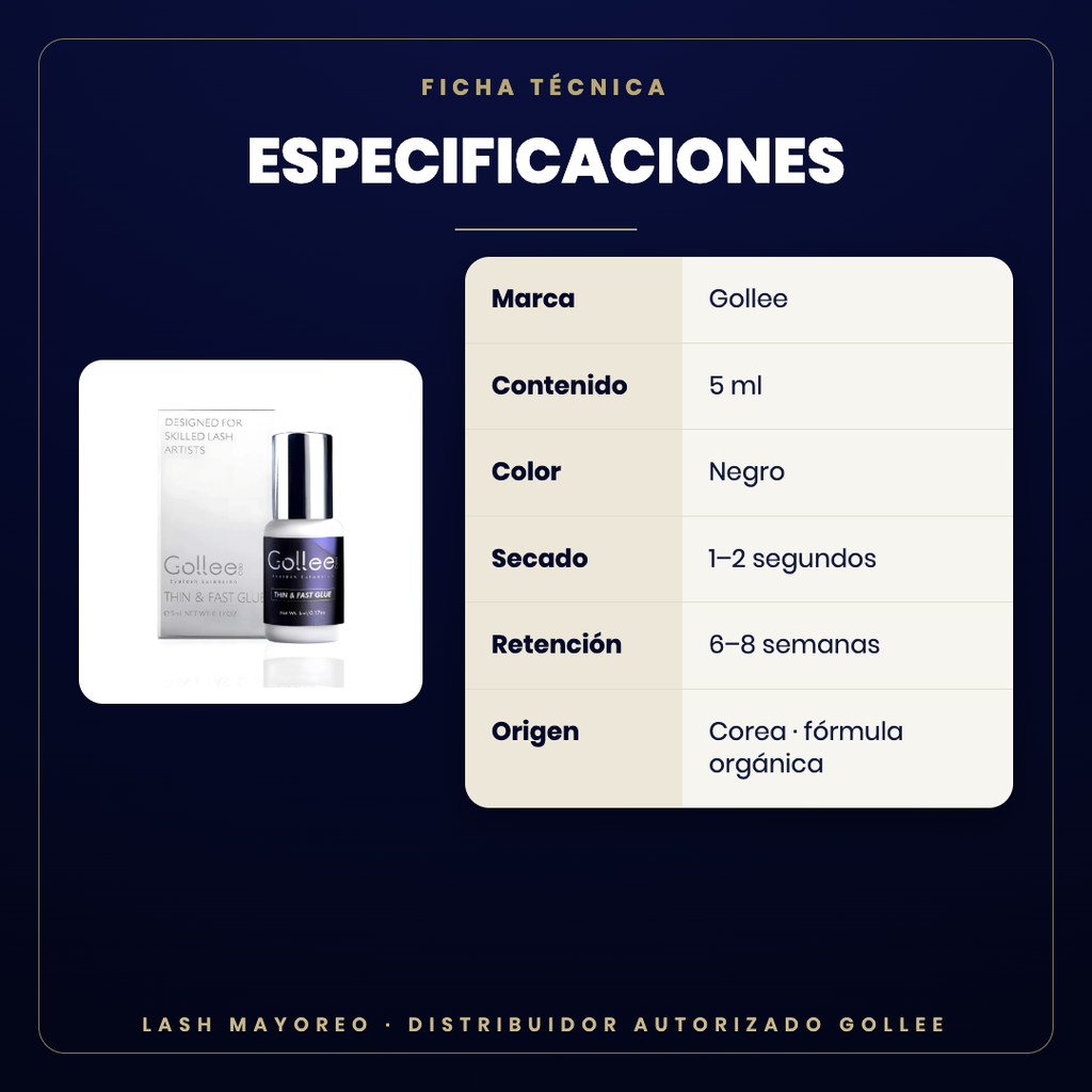 Adhesivo Gollee azul coreano — especificaciones | Lash Mayoreo