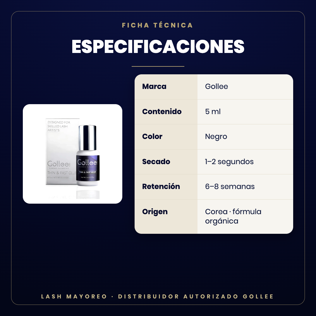 Adhesivo Gollee azul coreano — especificaciones | Lash Mayoreo
