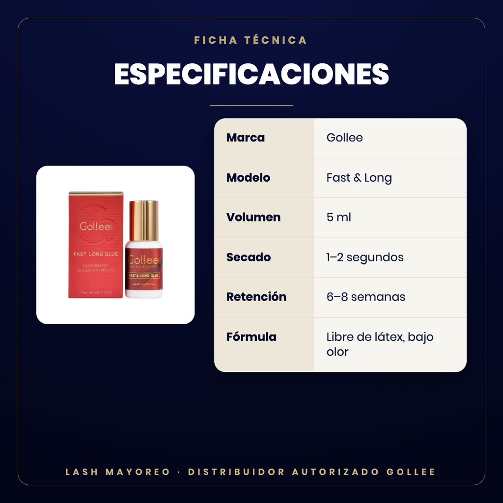Adhesivo Fast & Long Gollee — especificaciones | Lash Mayoreo