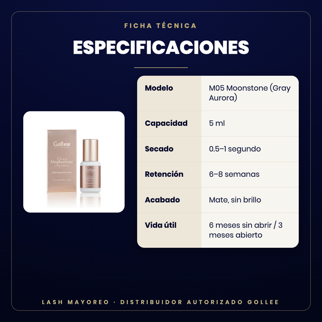 Adhesivo M05 Moonstone Gollee — especificaciones | Lash Mayoreo