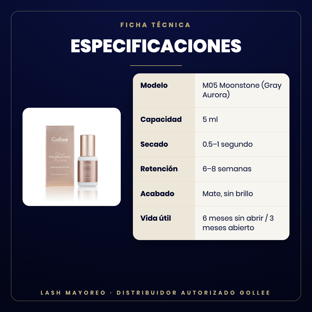 Adhesivo M05 Moonstone Gollee — especificaciones | Lash Mayoreo