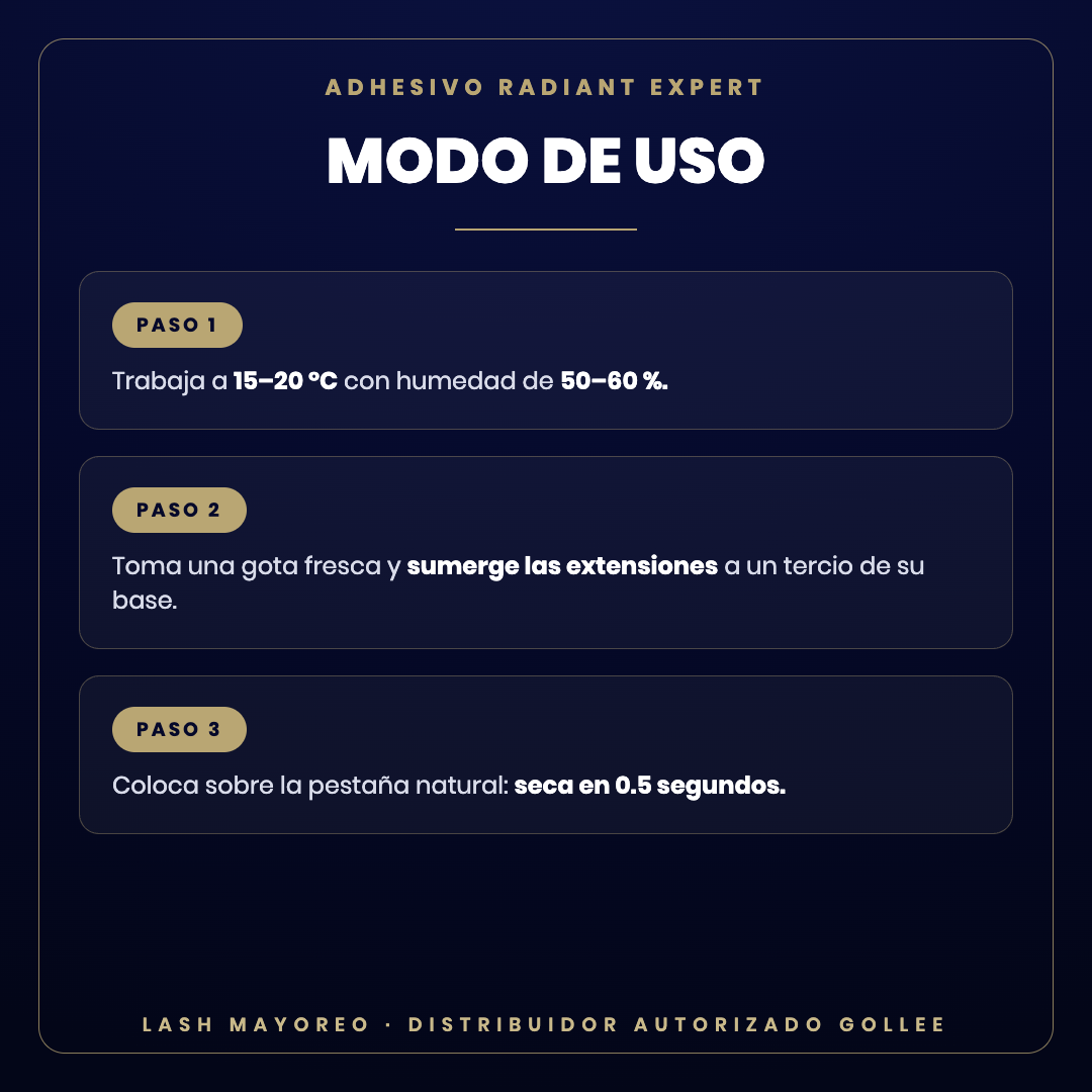 Adhesivo Radiant Expert Gollee — modo de uso | Lash Mayoreo