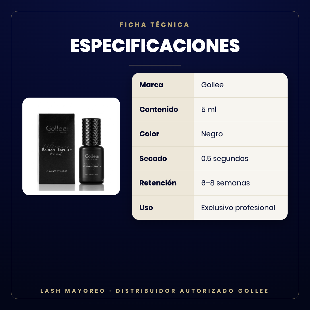 Adhesivo Radiant Expert Gollee — especificaciones | Lash Mayoreo