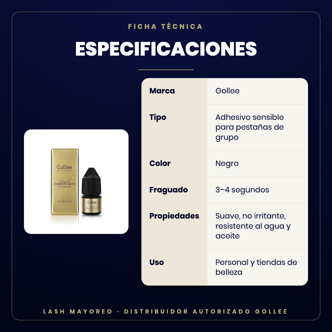 Adhesivo Sensitive Gollee — especificaciones | Lash Mayoreo