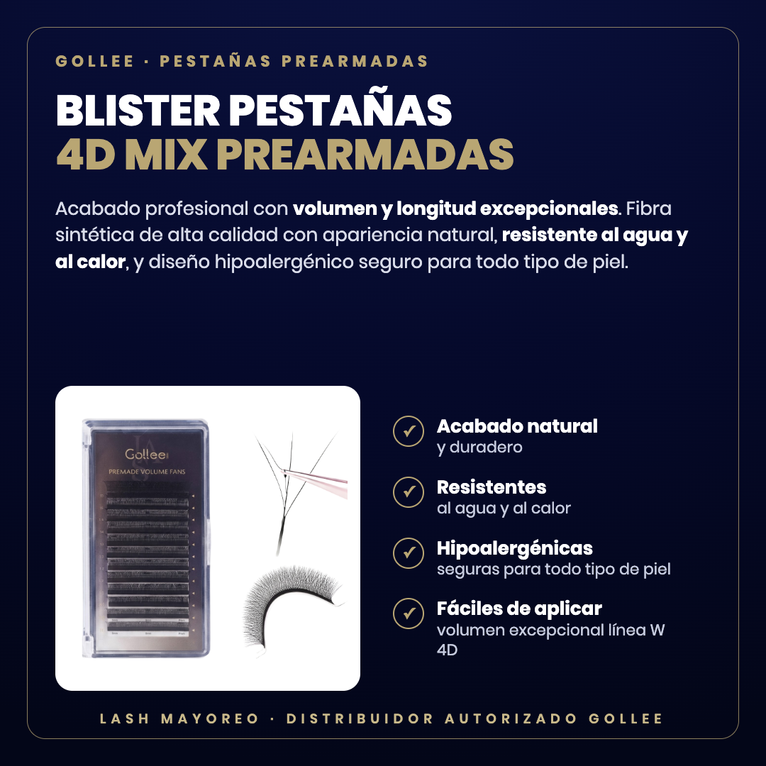 Blister pestañas 4D Mix prearmadas Gollee — descripción y beneficios | Lash Mayoreo
