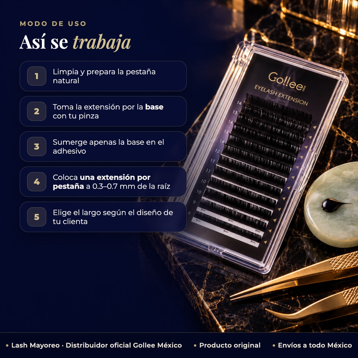 Blister Gollee pestañas clásicas D-Mix — Modo de uso | Lash Mayoreo