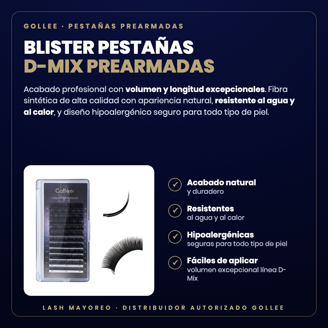 Blister pestañas D-Mix prearmadas Gollee — descripción y beneficios | Lash Mayoreo