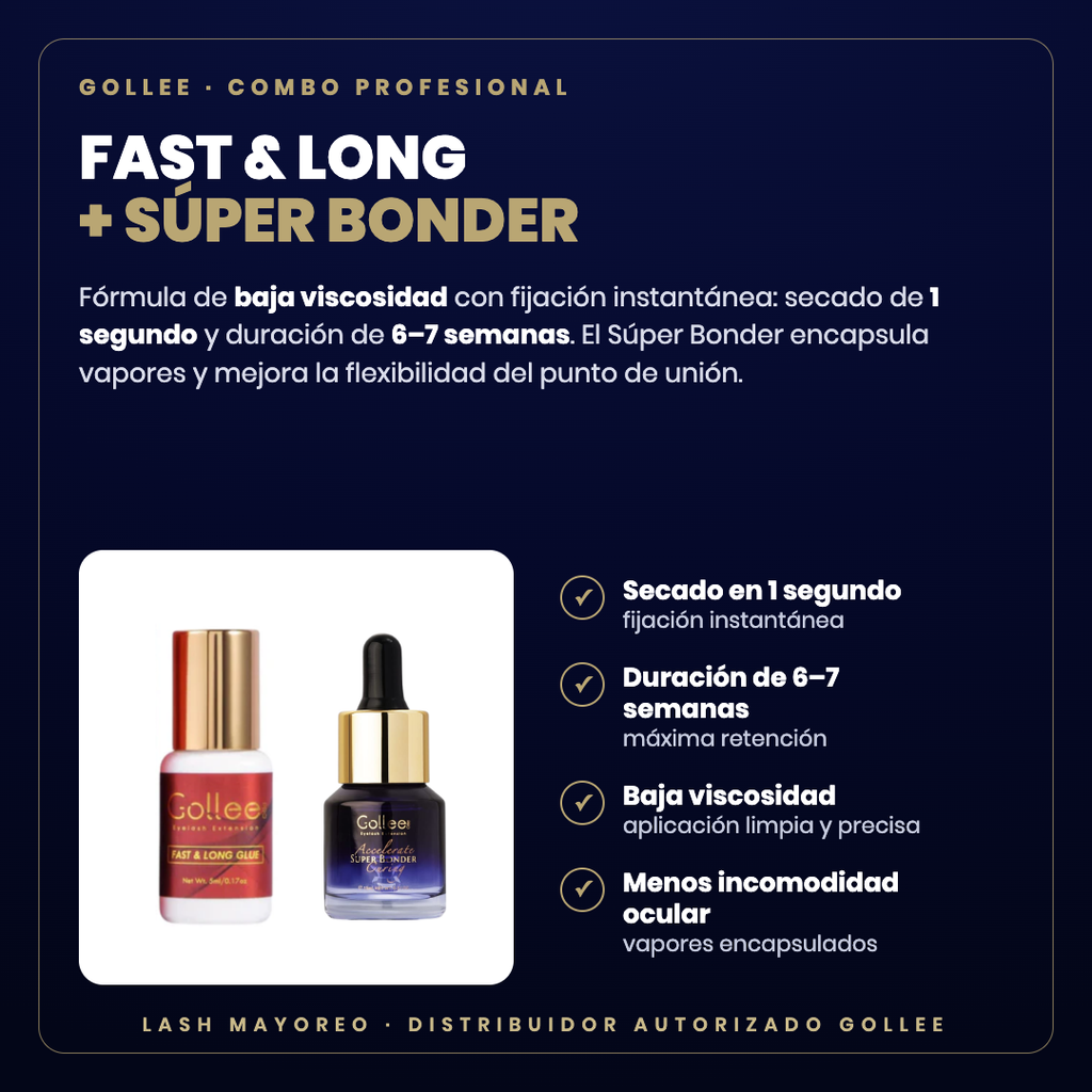 Combo Fast & Long + Súper Bonder Gollee — descripción y beneficios | Lash Mayoreo
