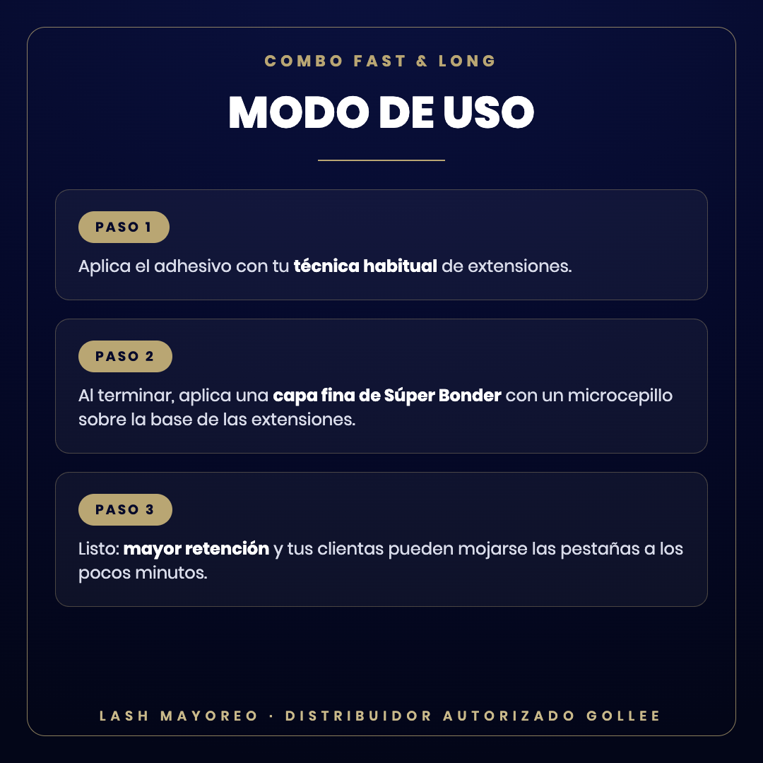 Combo Fast & Long + Súper Bonder Gollee — modo de uso | Lash Mayoreo