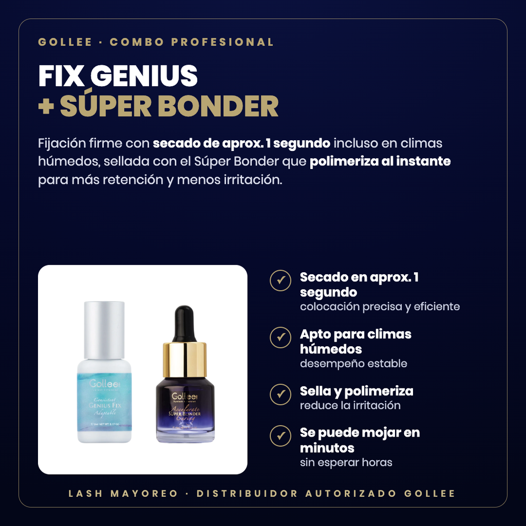Combo Fix Genius + Súper Bonder Gollee — descripción y beneficios | Lash Mayoreo