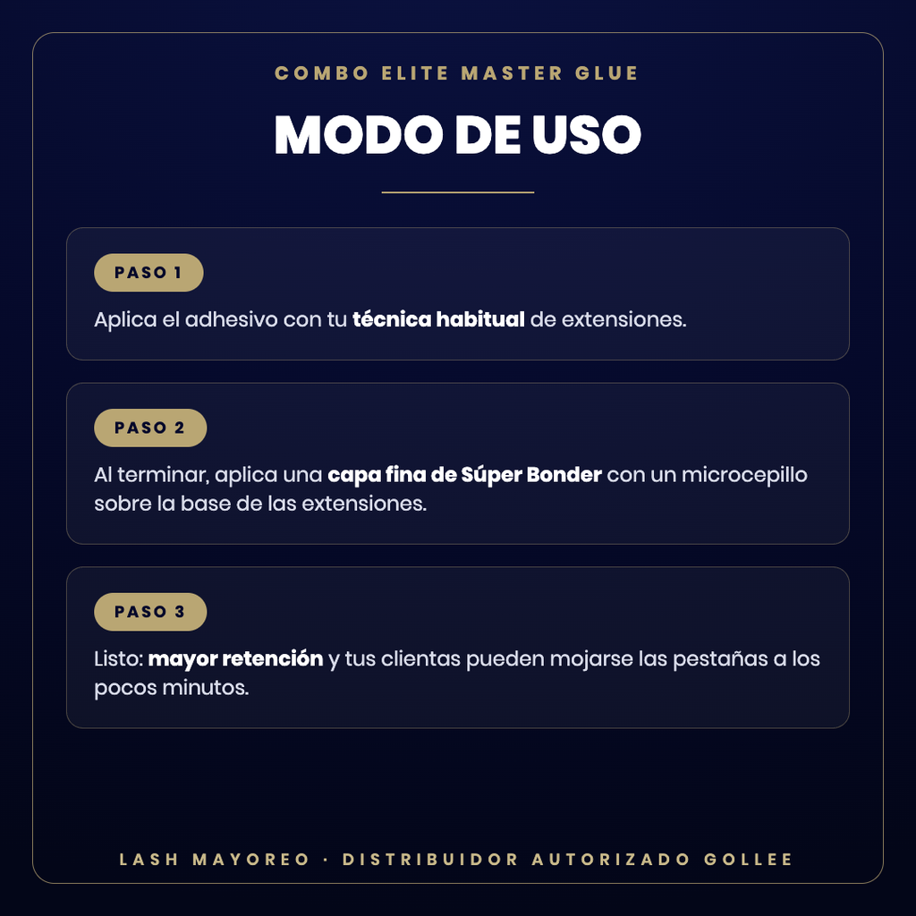 Combo Elite Master Glue + Súper Bonder Gollee — modo de uso | Lash Mayoreo