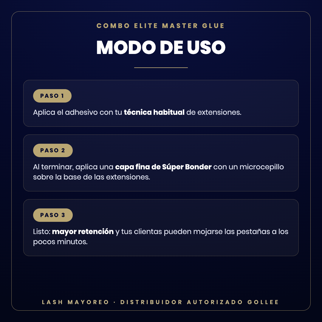 Combo Elite Master Glue + Súper Bonder Gollee — modo de uso | Lash Mayoreo