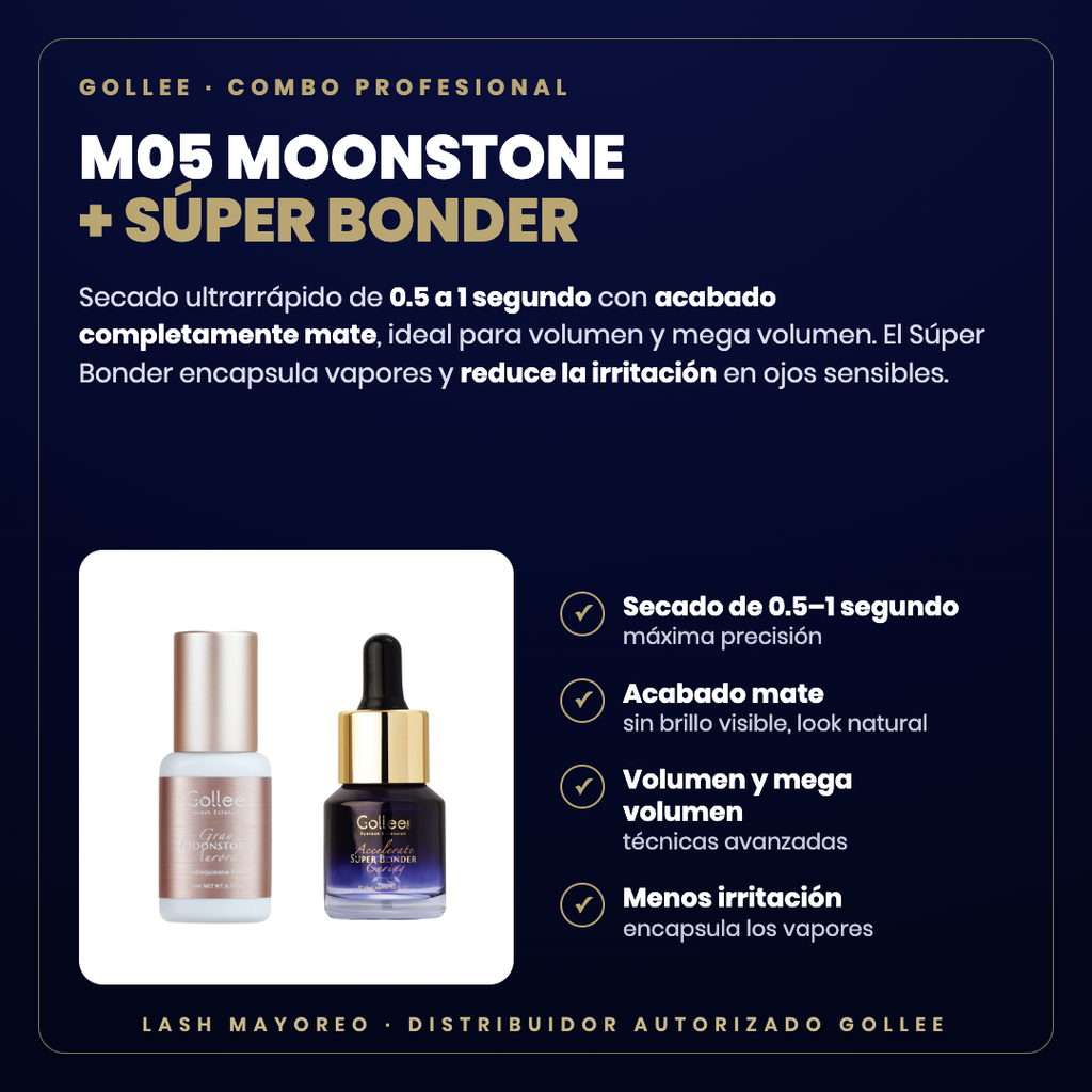 Combo M05 Moonstone + Súper Bonder Gollee — descripción y beneficios | Lash Mayoreo
