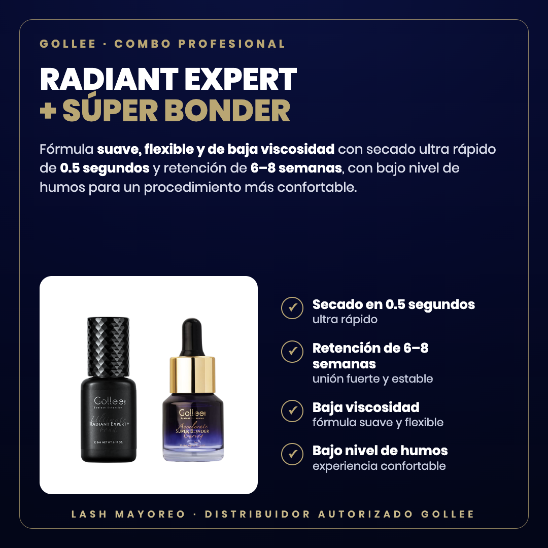 Combo Radiant Expert + Súper Bonder Gollee — descripción y beneficios | Lash Mayoreo
