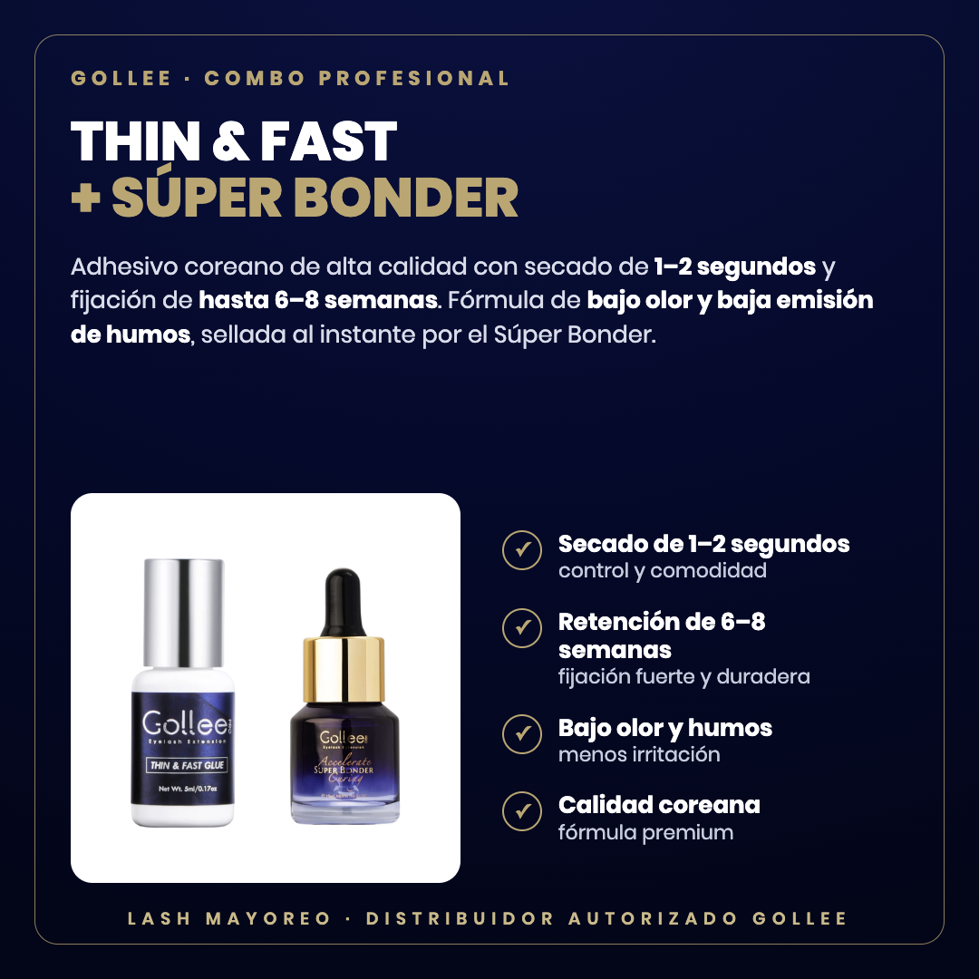 Combo Thin & Fast + Súper Bonder Gollee — descripción y beneficios | Lash Mayoreo