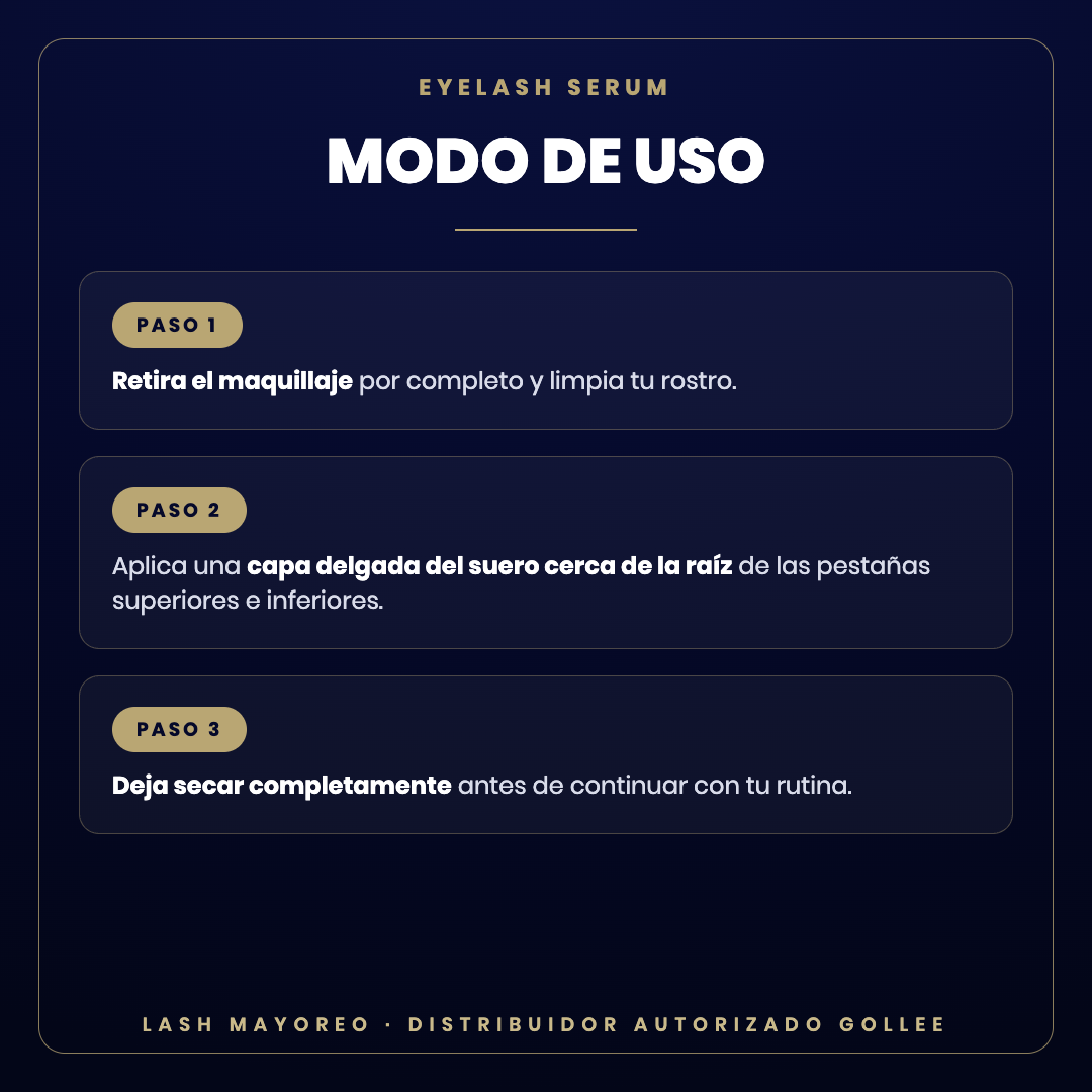 Suero fortalecedor de pestañas Gollee — modo de uso | Lash Mayoreo