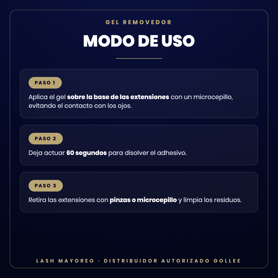 Gel Removedor de pestañas Gollee — modo de uso | Lash Mayoreo