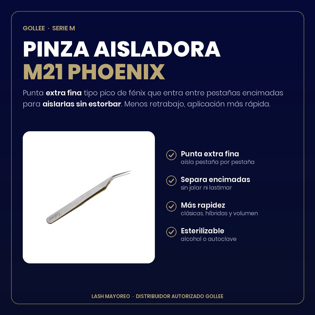 Pinza Aisladora para Extensiones de Pestañas Gollee M21 Phoenix | Lash Mayoreo