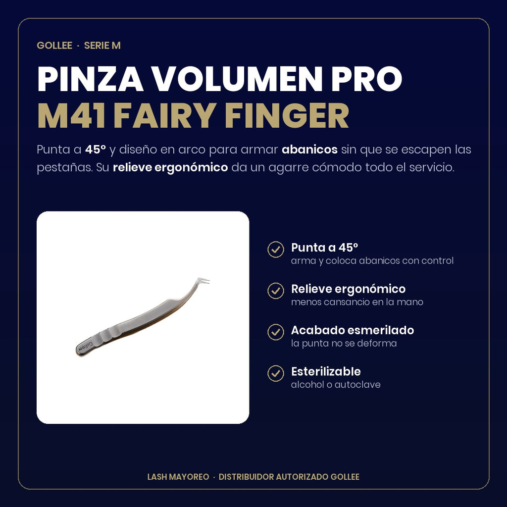 Pinza de Volumen para Extensiones de Pestañas Gollee M41 Fairy Finger 45° | Lash Mayoreo