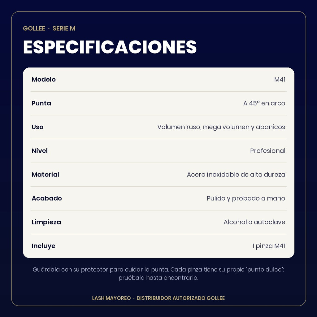 Pinza de Volumen para Extensiones de Pestañas Gollee M41 Fairy Finger 45° | Lash Mayoreo