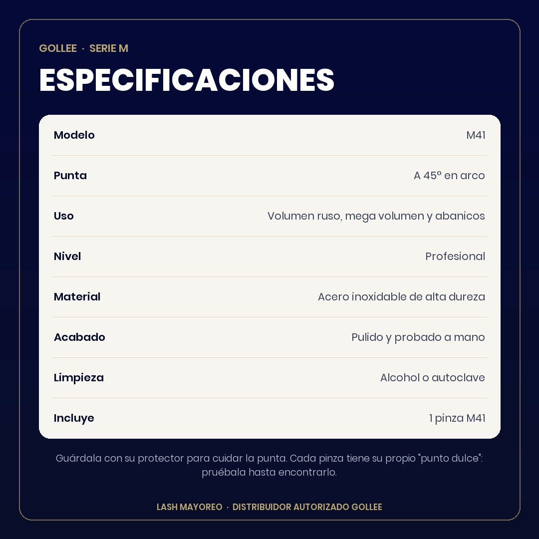 Pinza de Volumen para Extensiones de Pestañas Gollee M41 Fairy Finger 45° | Lash Mayoreo