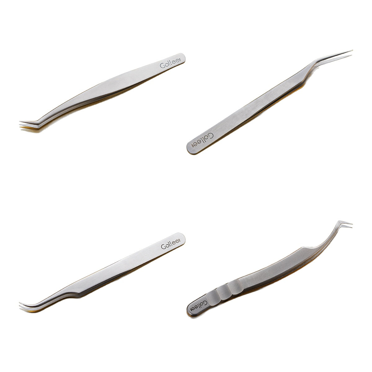 Set 4 Pinzas para Extensiones de Pestañas Gollee Serie M (M11, M21, M31, M41) | Lash Mayoreo