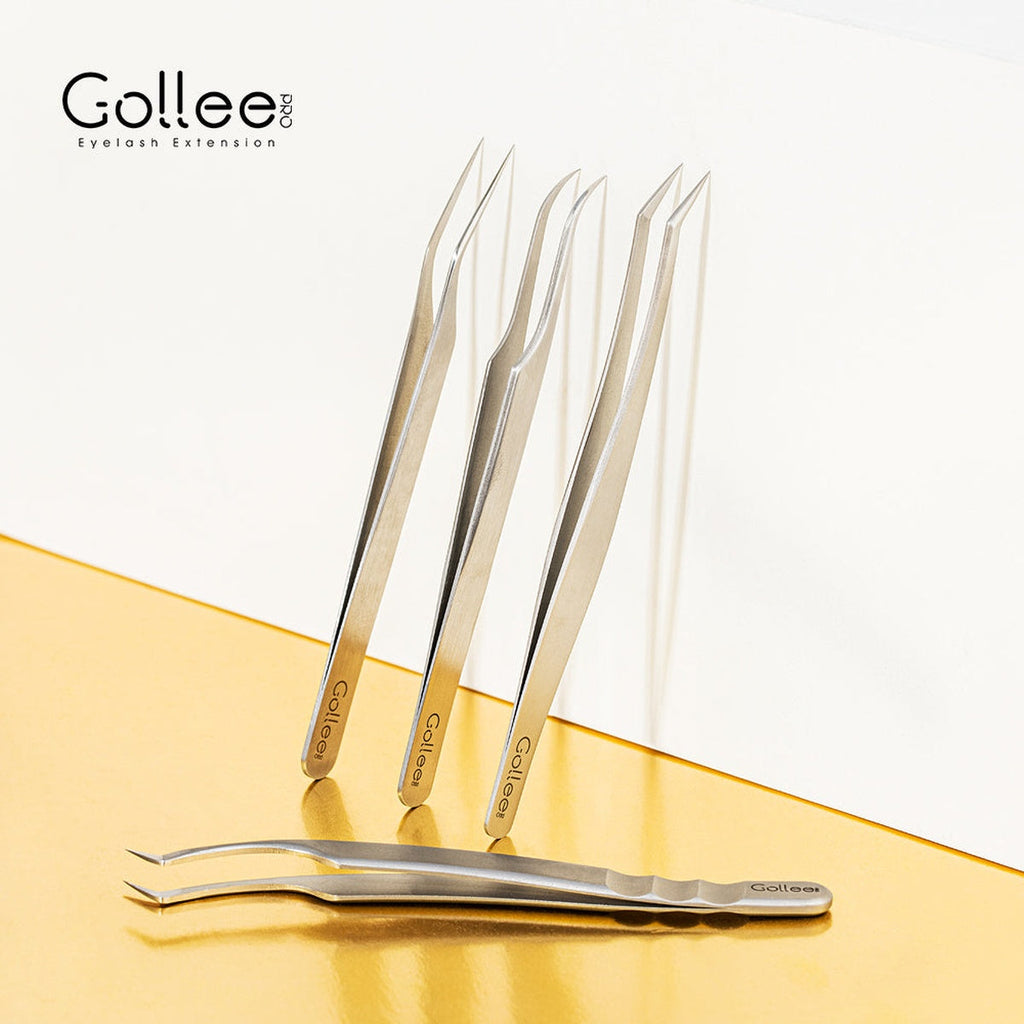 Set 4 Pinzas para Extensiones de Pestañas Gollee Serie M (M11, M21, M31, M41) | Lash Mayoreo