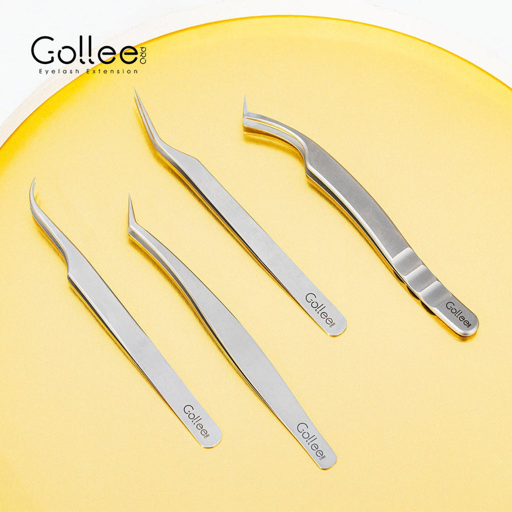 Set 4 Pinzas para Extensiones de Pestañas Gollee Serie M (M11, M21, M31, M41) | Lash Mayoreo