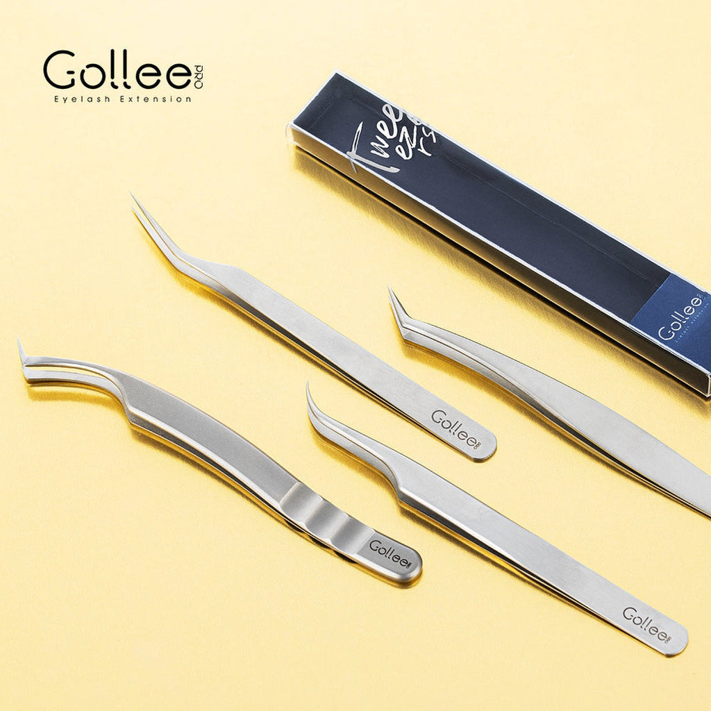Set 4 Pinzas para Extensiones de Pestañas Gollee Serie M (M11, M21, M31, M41) | Lash Mayoreo