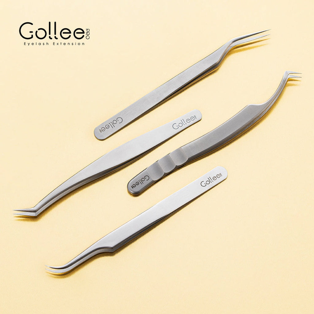 Set 4 Pinzas para Extensiones de Pestañas Gollee Serie M (M11, M21, M31, M41) | Lash Mayoreo