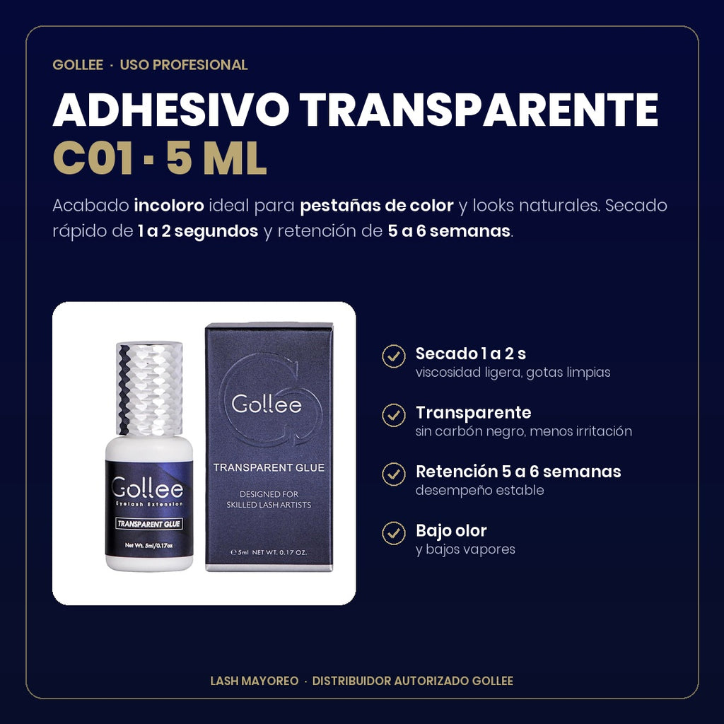 Adhesivo Transparente para Extensiones de Pestañas Gollee C01 5 ml | Lash Mayoreo