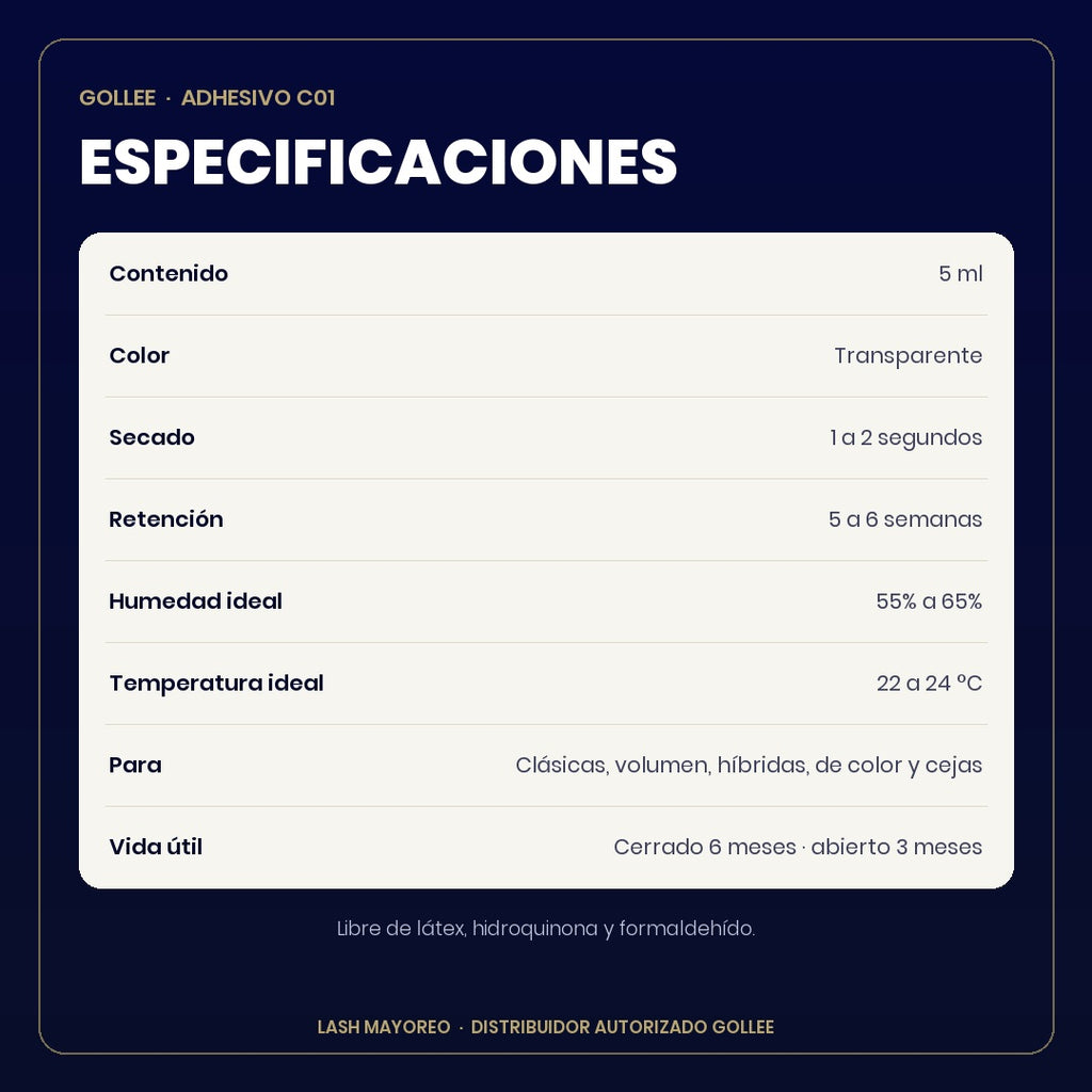 Adhesivo Transparente para Extensiones de Pestañas Gollee C01 5 ml | Lash Mayoreo