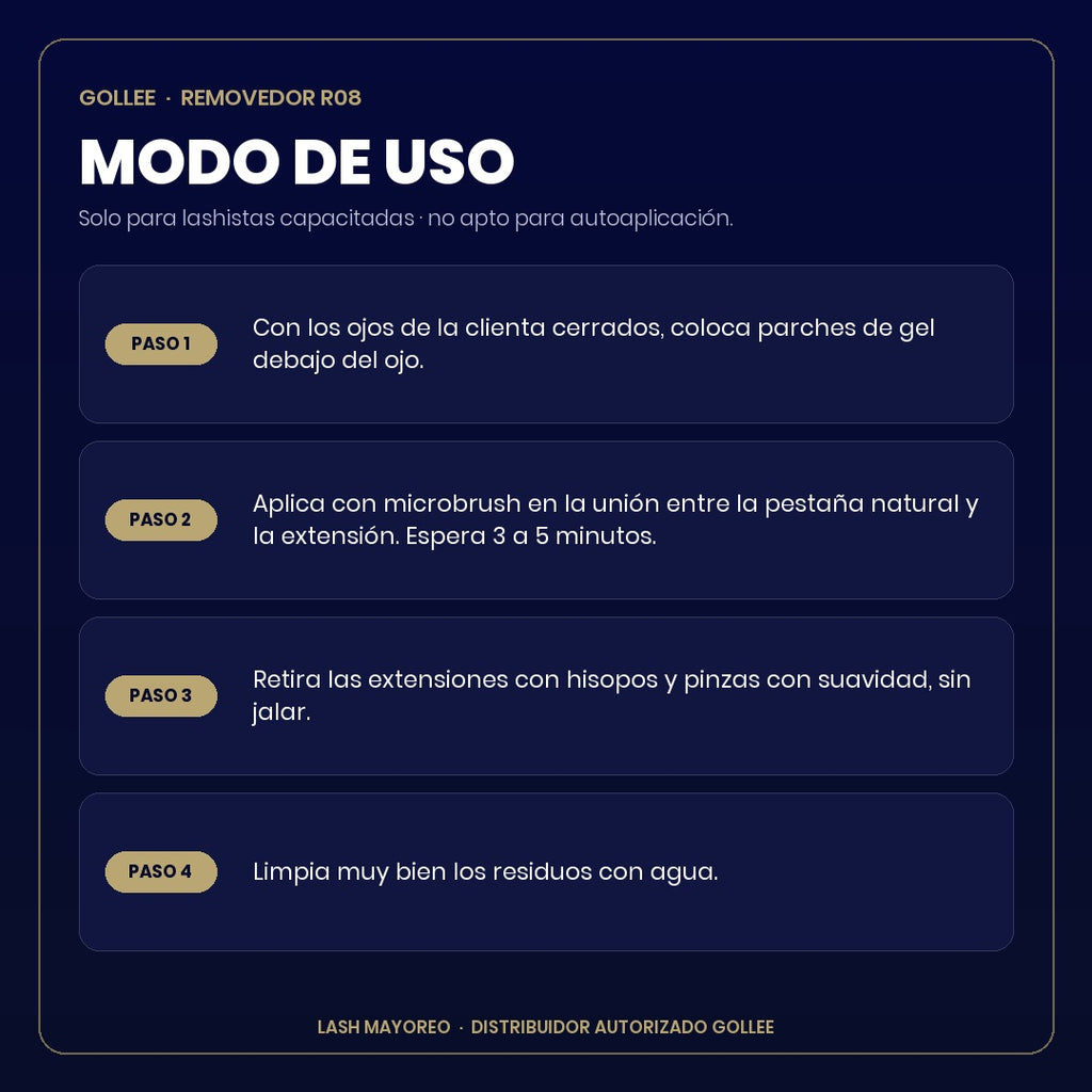 Removedor en Gel para Extensiones de Pestañas Gollee R08 sin GBL 10 g | Lash Mayoreo