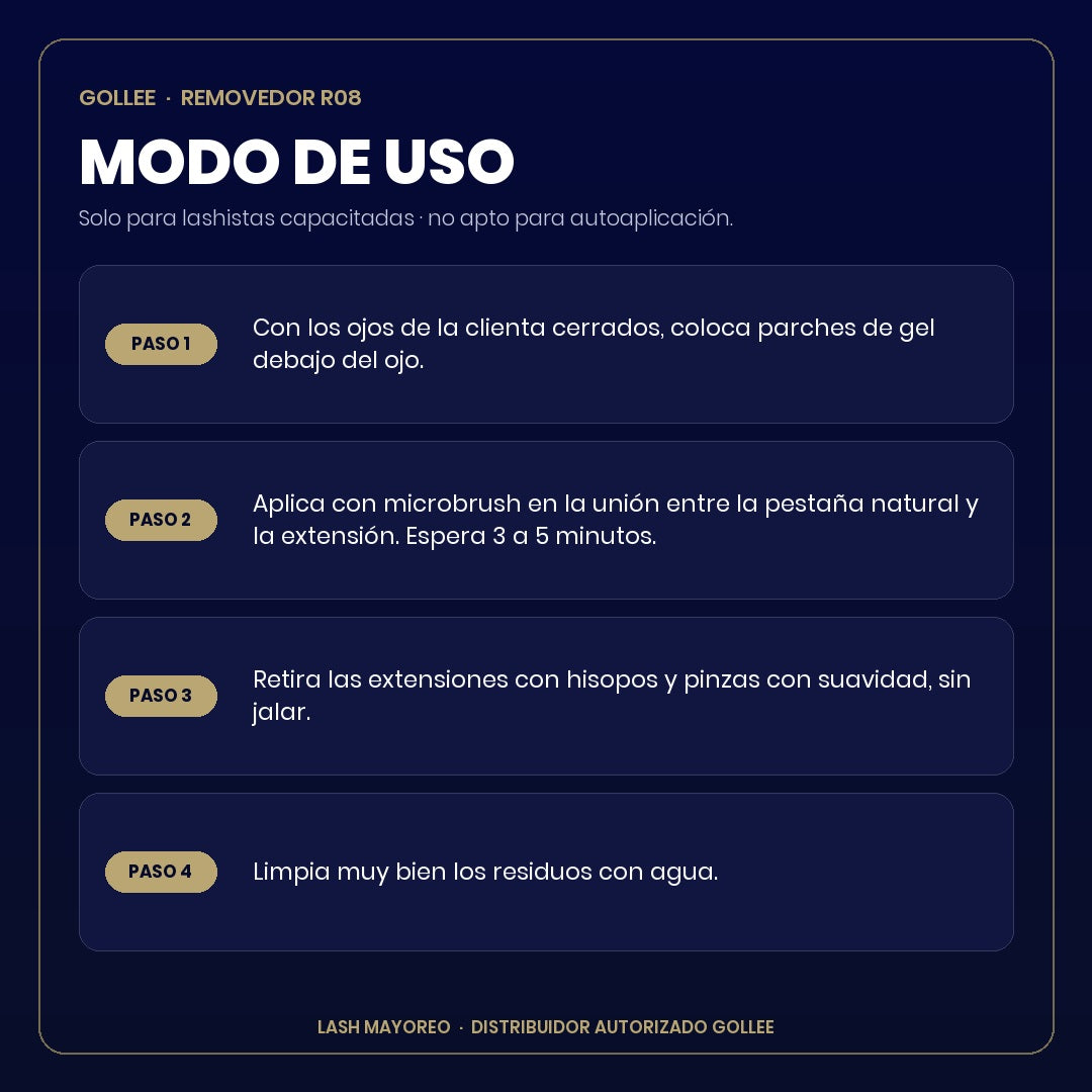 Removedor en Gel para Extensiones de Pestañas Gollee R08 sin GBL 10 g | Lash Mayoreo