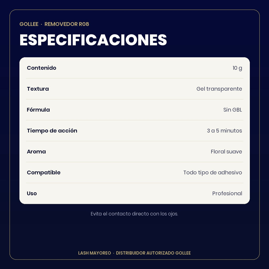 Removedor en Gel para Extensiones de Pestañas Gollee R08 sin GBL 10 g | Lash Mayoreo