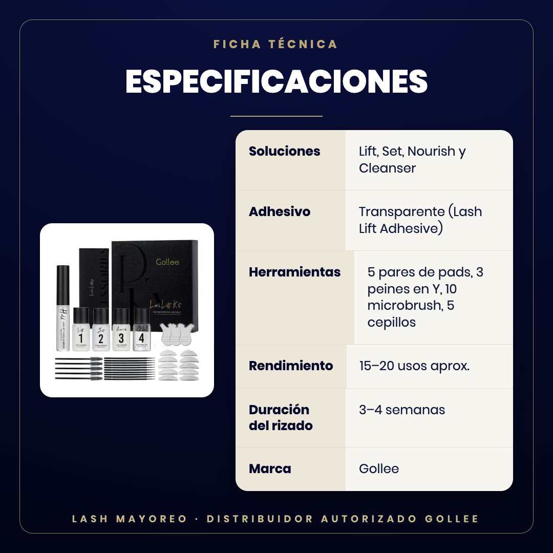 Kit Lash Lift profesional Gollee — especificaciones | Lash Mayoreo