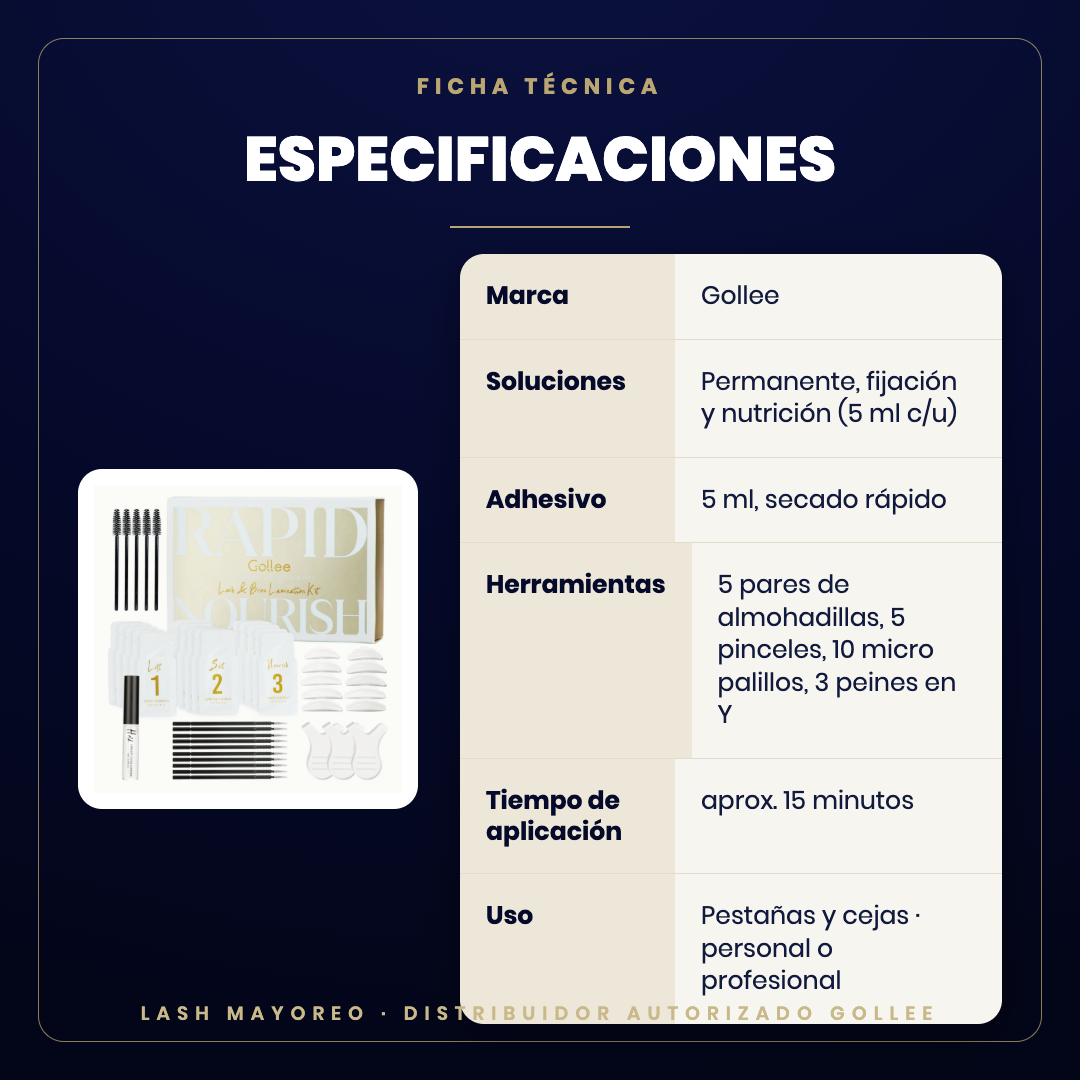 Kit Lifting pestañas y cejas Gollee — especificaciones | Lash Mayoreo