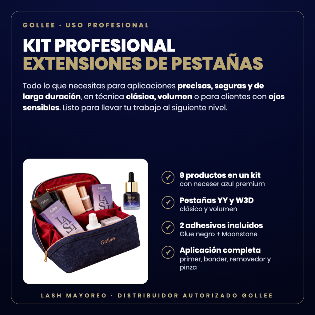 Kit Profesional extensiones de pestañas Gollee — descripción y beneficios | Lash Mayoreo