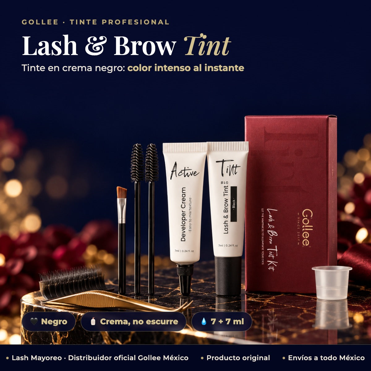 Tinte en Crema para Pestañas y Cejas Gollee Lash & Brow Tint Kit Negro — hero | Lash Mayoreo