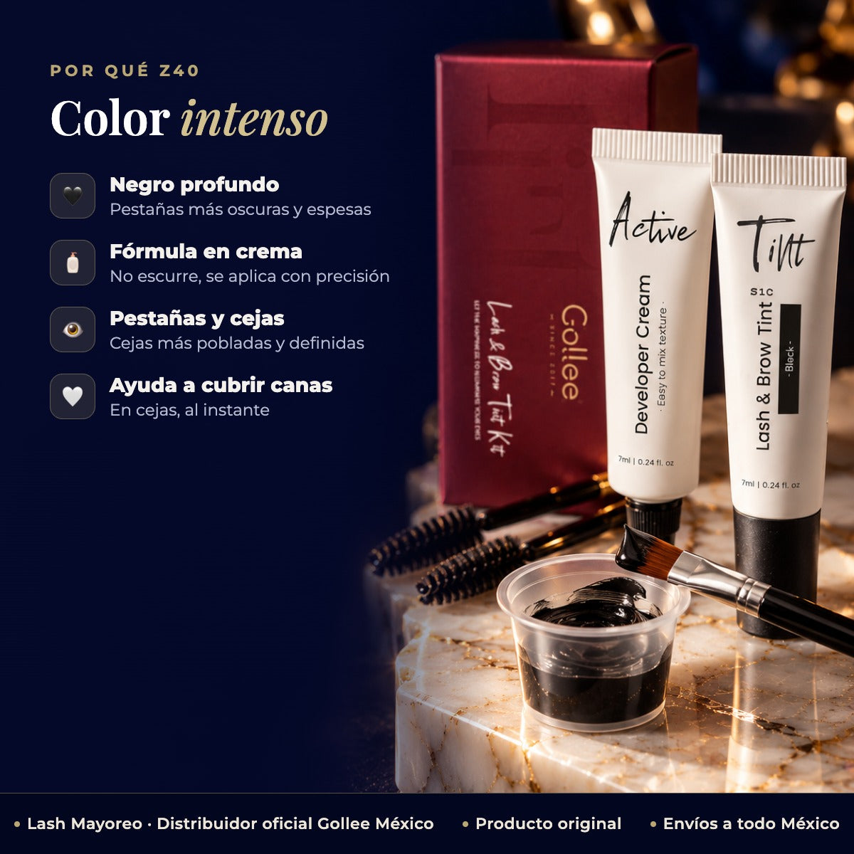 Tinte en Crema para Pestañas y Cejas Gollee Lash & Brow Tint Kit Negro — beneficios | Lash Mayoreo