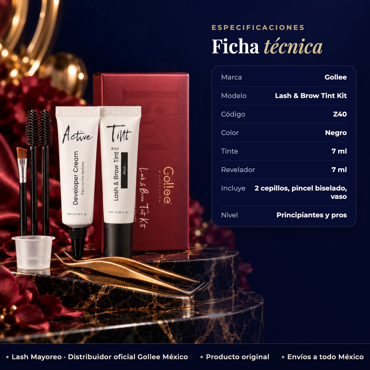 Tinte en Crema para Pestañas y Cejas Gollee Lash & Brow Tint Kit Negro — ficha | Lash Mayoreo