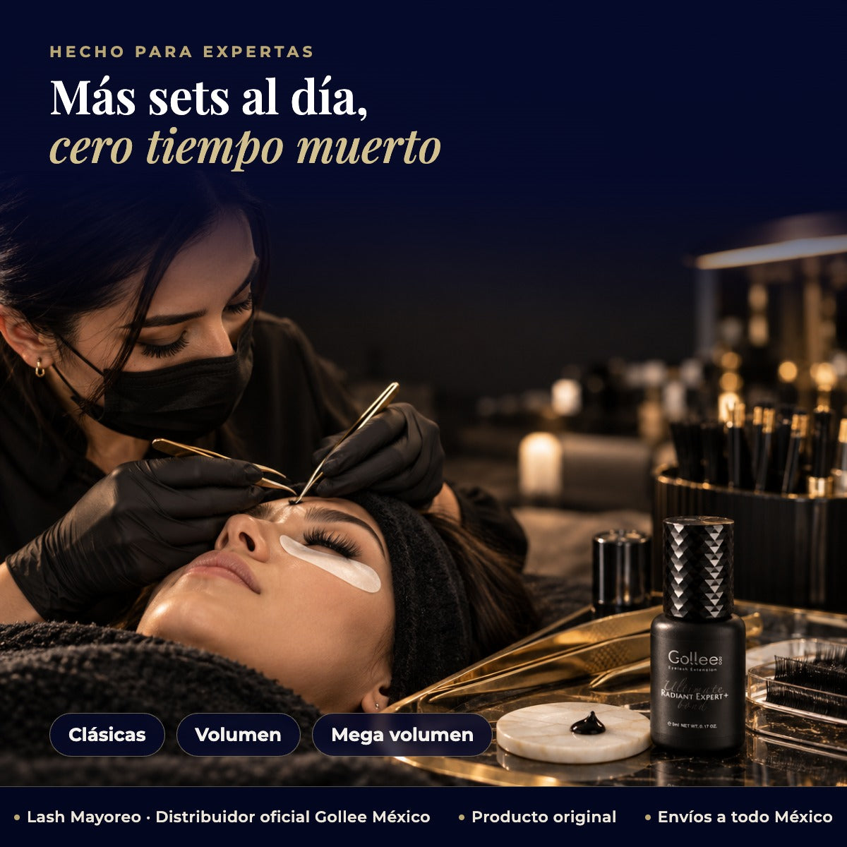 Adhesivo pegamento Gollee Radiant Expert para pestañas mink color negro — estudio | Lash Mayoreo