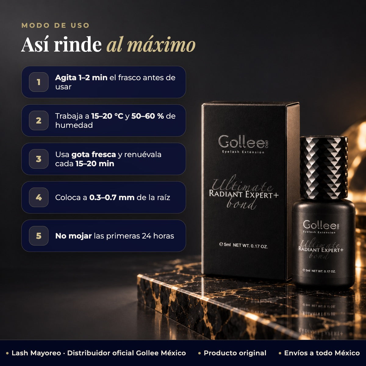 Adhesivo pegamento Gollee Radiant Expert para pestañas mink color negro — modo de uso | Lash Mayoreo