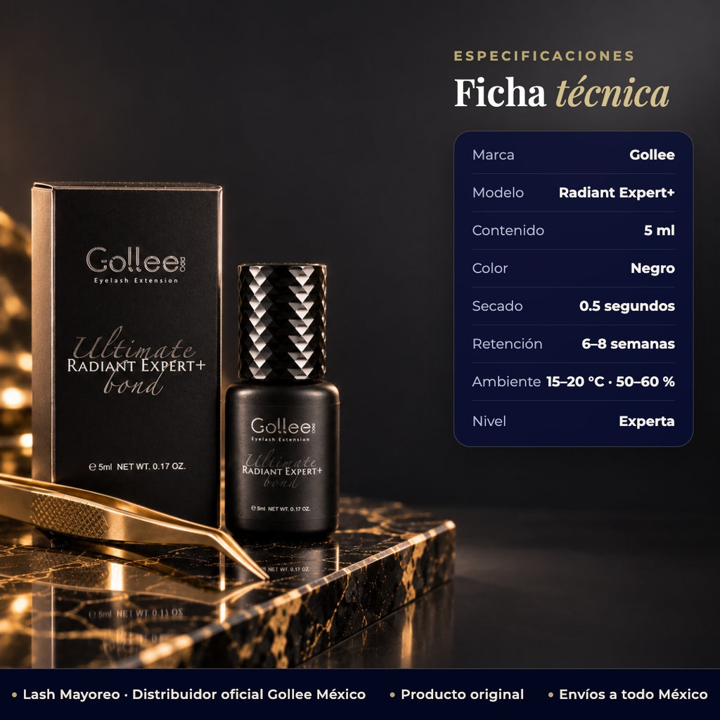 Adhesivo pegamento Gollee Radiant Expert para pestañas mink color negro — ficha | Lash Mayoreo
