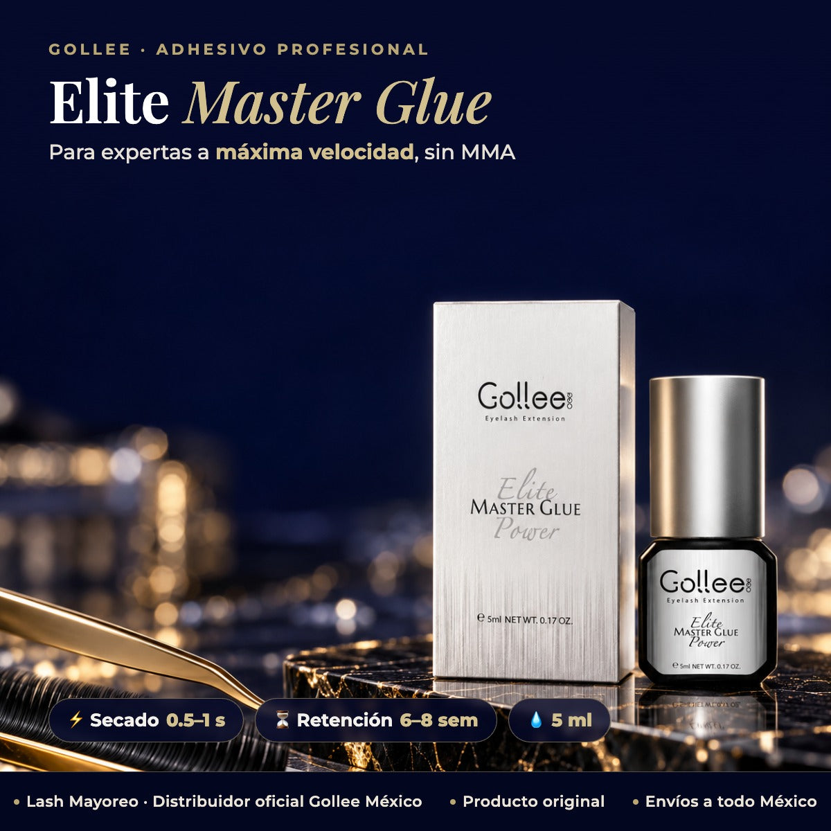 Gollee Elite Master Glue Power 5ml - Adhesivo De Pestañas Color Plateado — hero | Lash Mayoreo