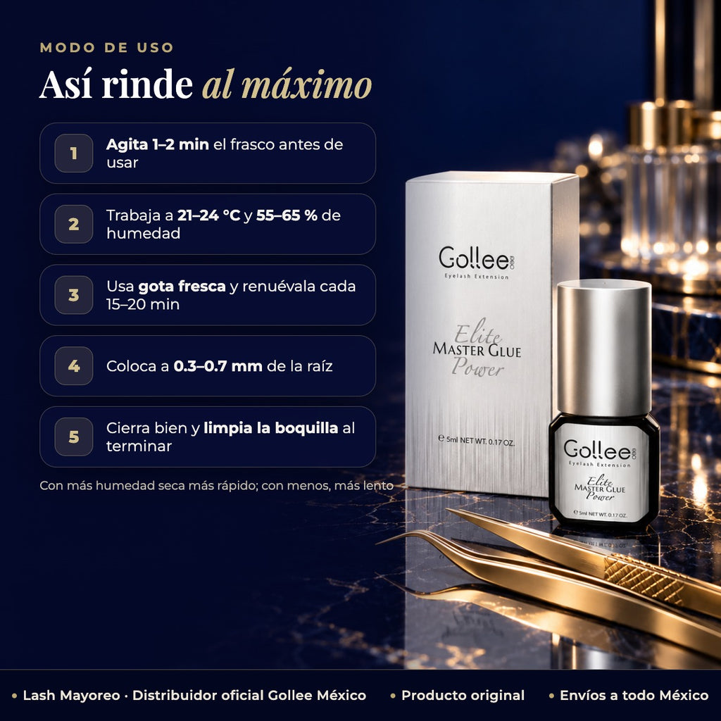 Gollee Elite Master Glue Power 5ml - Adhesivo De Pestañas Color Plateado — modo de uso | Lash Mayoreo