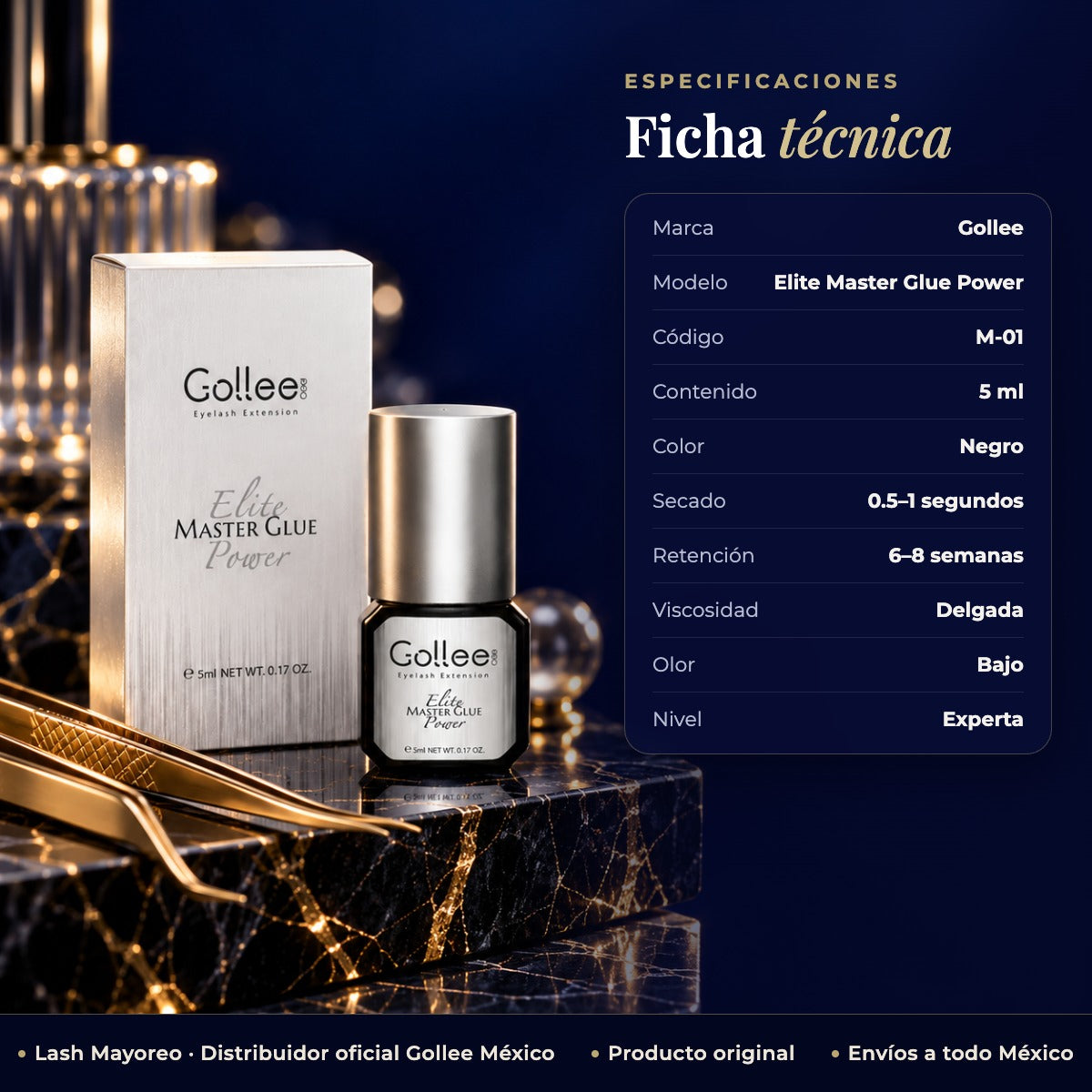 Gollee Elite Master Glue Power 5ml - Adhesivo De Pestañas Color Plateado — ficha | Lash Mayoreo