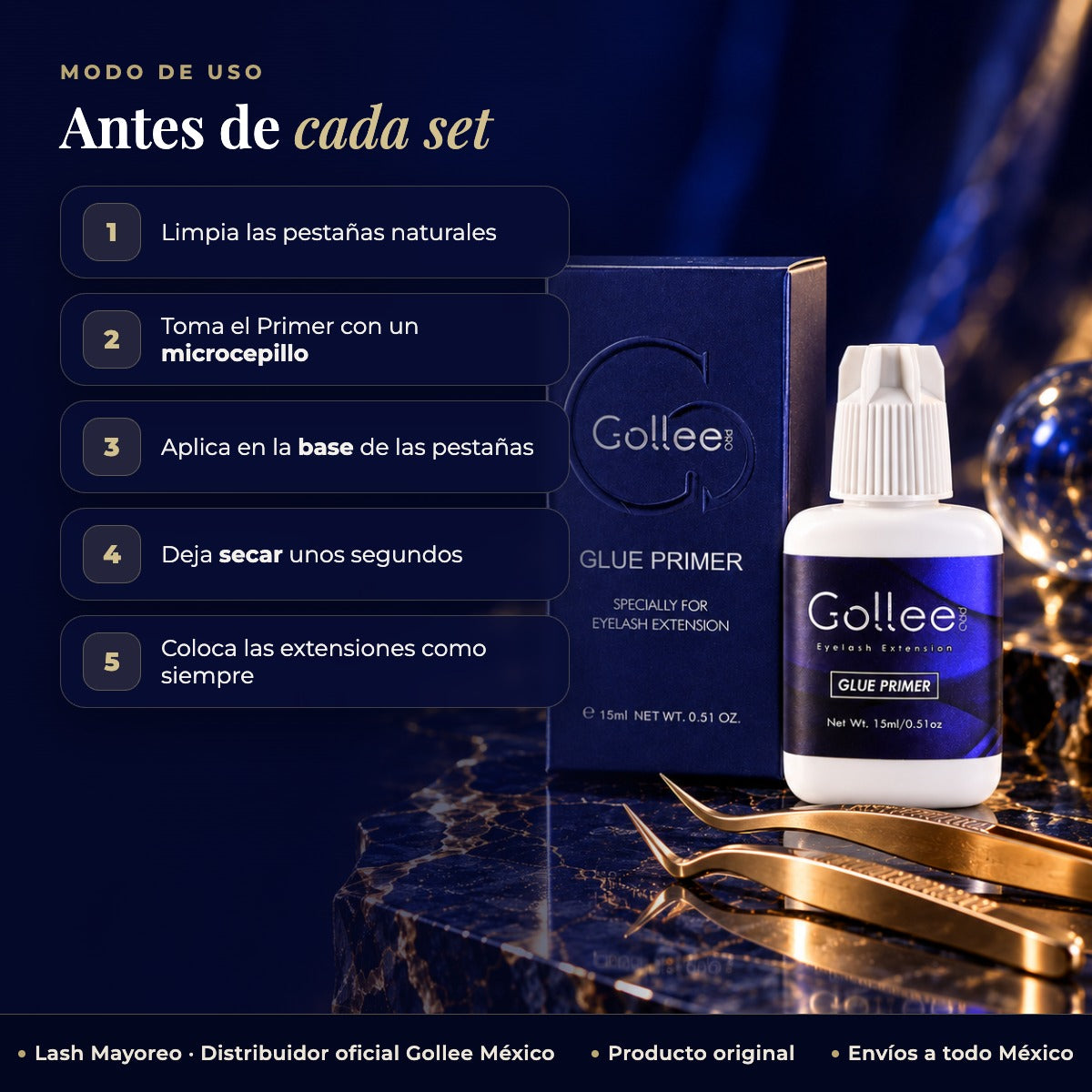 Primer Para Extensiones De Pestañas Gollee Pestañas Mink — modo de uso | Lash Mayoreo
