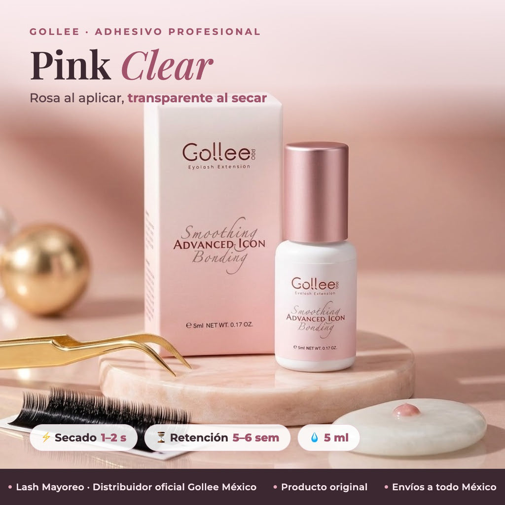 Adhesivo Extensiones De Pestañas Pink Clear Bonding Gollee Color Rosa transparente — hero | Lash Mayoreo